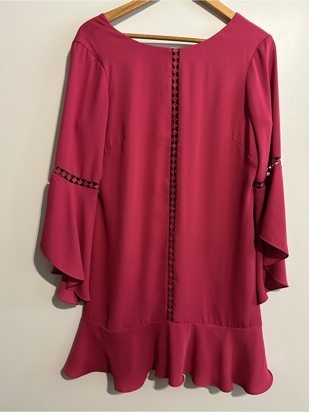 White House Black Market Magenta Ruffle-Hem Long Sleeve Dress